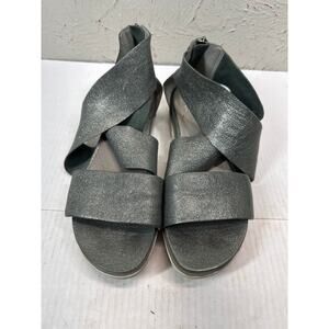 Eileen Fisher Genuine Leather Silver Metallic Sport Cross Strappy Sandals‎ Sz 10